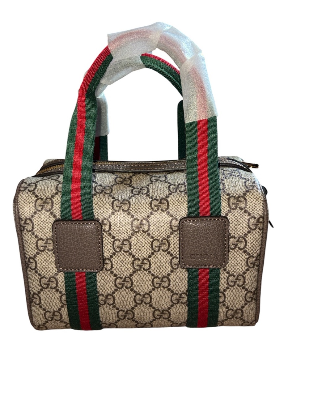Beige Monogram Satchel with Green-Red Web Handles
